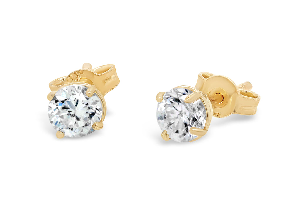 10k Yellow Gold CZ Round Stud Earrings