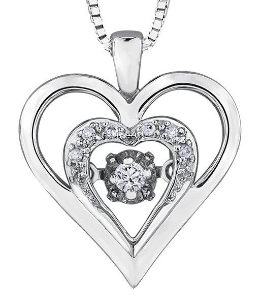 Double Heart Diamond Pulse Sterling Silver Necklace
