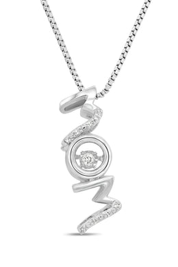 .04CT Sterling Silver Diamond Pulse Mom Necklace