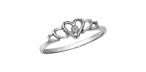 Heart Promise Ring on an angle. The ring features a heart with a ripple effect with a small diamond in the center.
