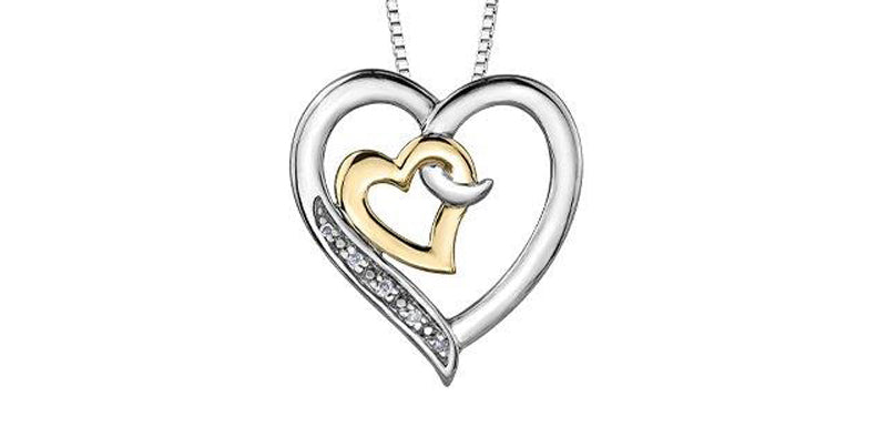 .02CT Diamond Double Heart Necklace: Two Tone