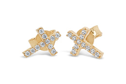 10k Yellow Gold CZ Cross Earrings