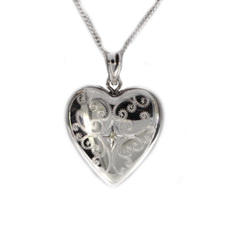 Patterned Heart Locket Sterling Silver Necklace