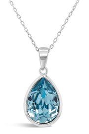 Casablanca Sterling Silver Pear Crystal Drop Necklace: Aqua