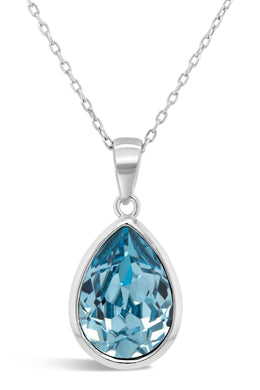 Casablanca Sterling Silver Pear Crystal Drop Necklace: Aqua