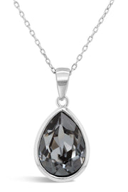 Casablanca Sterling Silver Pear Crystal Drop Necklace: Smoke