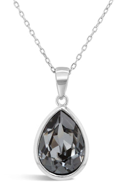 Casablanca Sterling Silver Pear Crystal Drop Necklace: Smoke
