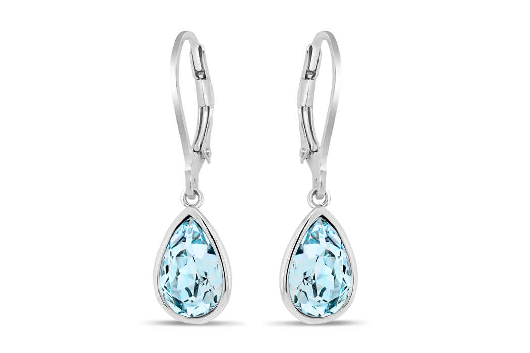 Pear Crystal Drop Earrings: Aqua