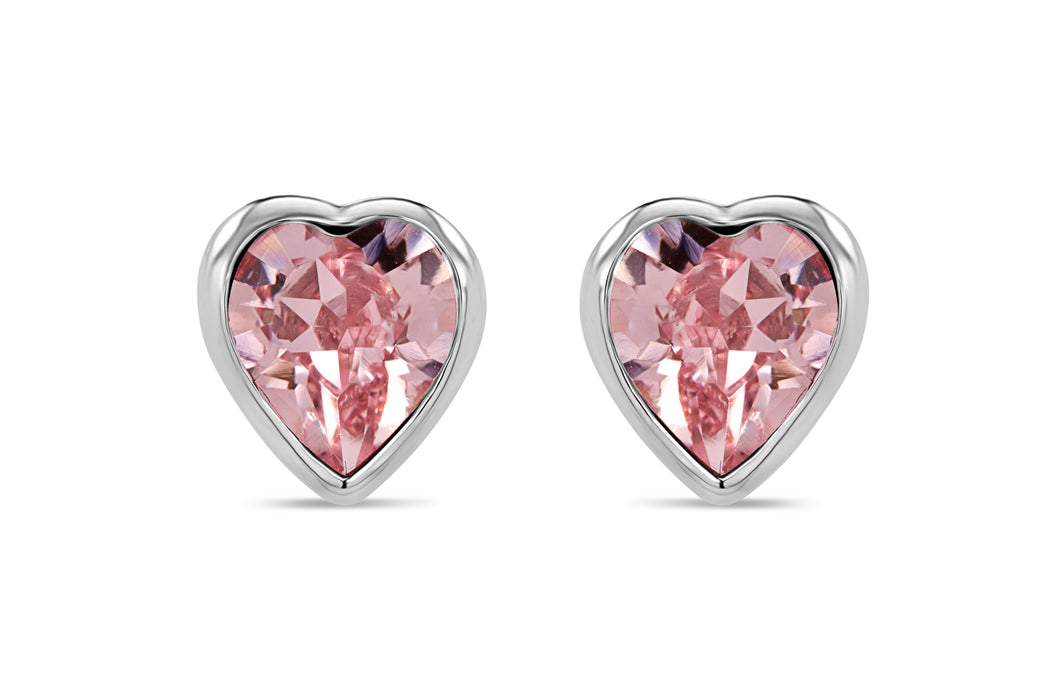 Casablanca Crystal Heart Stud Earrings: Pink