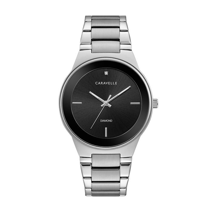 Caravelle Gent's Watch: Silver & Black