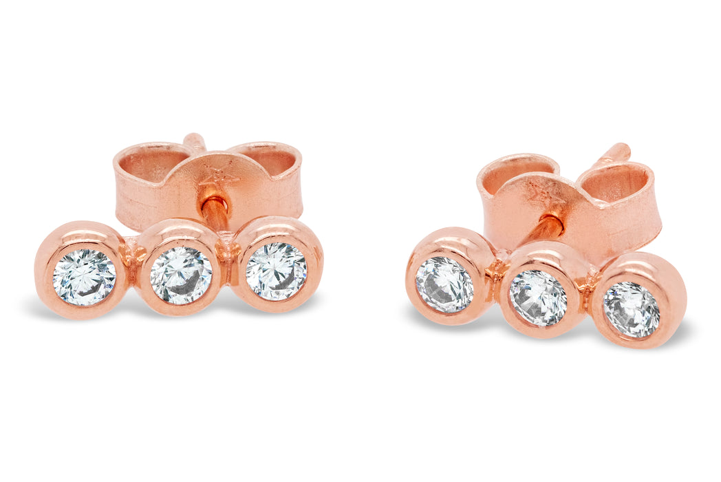 3 Circle CZ Earrings: Rose Gold