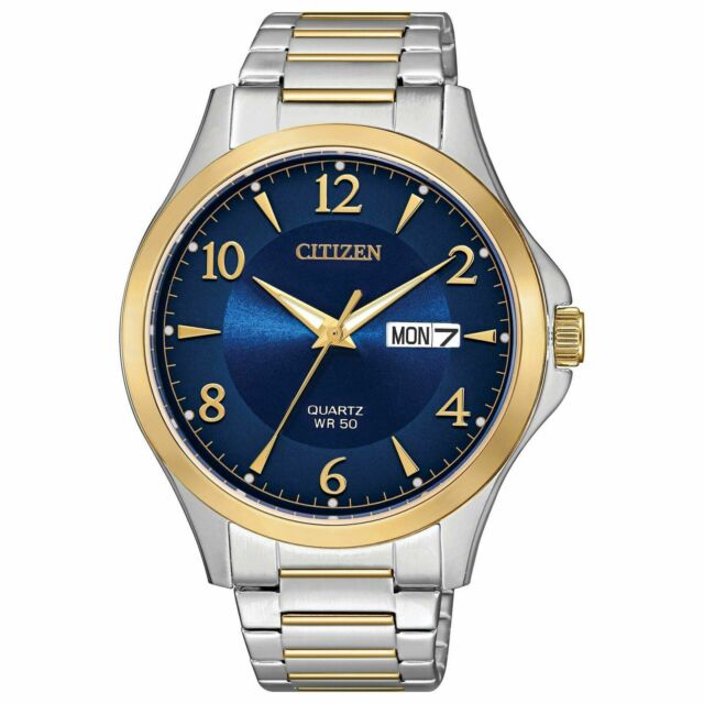 Citizen Quartz Two-Tone Watch: Silver/Blue
