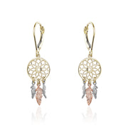 Tri-Tone Yellow Gold Dreamcatcher Earrings