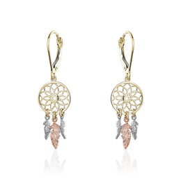 Tri-Tone Yellow Gold Dreamcatcher Earrings