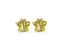 10K Yellow Gold Green Butterfly Earrings