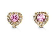 14KT Yellow Gold Children's Pink Heart Stud Earrings