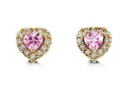 14KT Yellow Gold Children's Pink Heart Stud Earrings