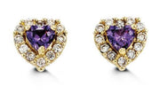 Yellow Gold Children Purple Heart Earrings