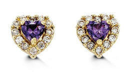 Yellow Gold Children Purple Heart Earrings