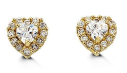 Yellow Gold Children White Heart Earrings