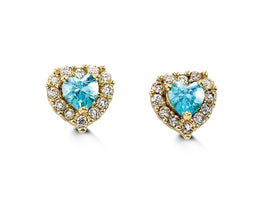 Yellow Gold Children Aqua Heart Earrings