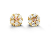 Yellow Gold Children Pink Flower Earrings