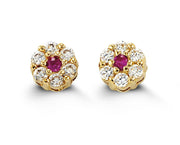 Yellow Gold Children Red Flower Earrings