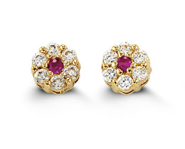 Yellow Gold Children Red Flower Earrings