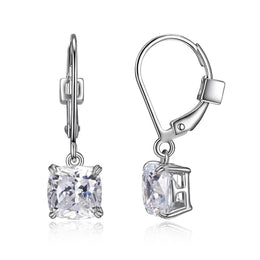 Elle Cushion Cut CZ Sterling Silver Dangle Earrings With Lever Back