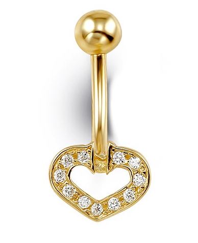 Yellow Gold & CZ Heart Belly Ring