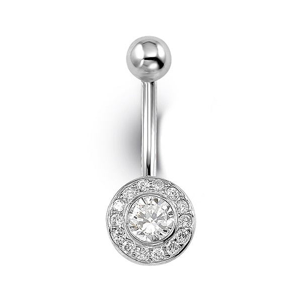 White Gold & CZ Circle Belly Ring