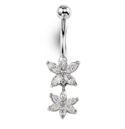 White Gold & CZ Star Belly Ring