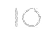 10KT White Gold Diamond Cut Twisted Hoop Earrings