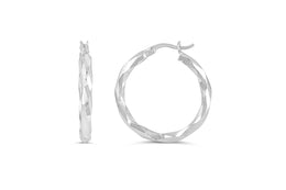 10KT White Gold Diamond Cut Twisted Hoop Earrings