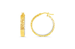 10KT Hammered Yellow Gold Round Hoop Earrings