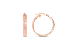 10KT Hammered Rose Gold Round Hoop Earrings