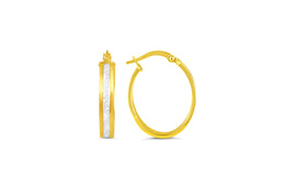 Two-Tone White and Yellow Gold Textured Hoop Earrings