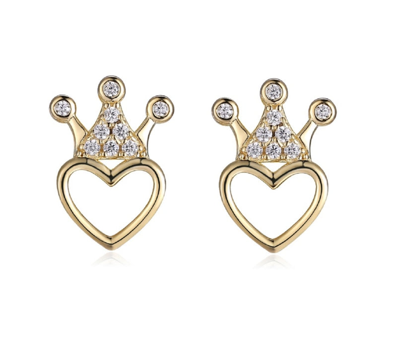 Sterling Silver Heart & Crown Earrings