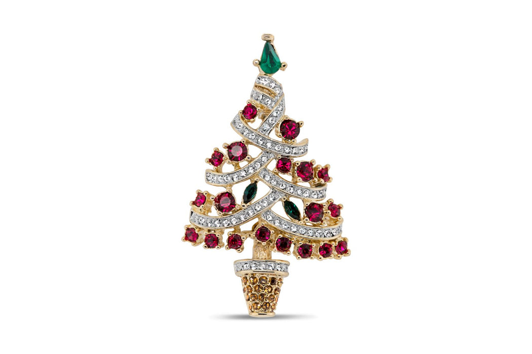 Two Tone Gold Plated Christmas Tree Brooch