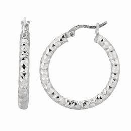 20mm Diamond Cut Sterling Silver Hoop Earrings