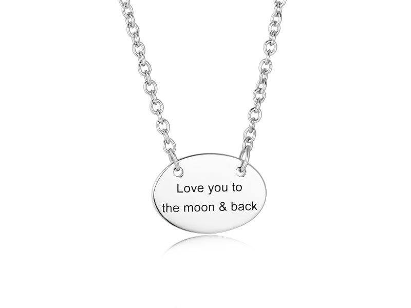 Love You To The Moon & Back Sterling Silver Oval Necklace