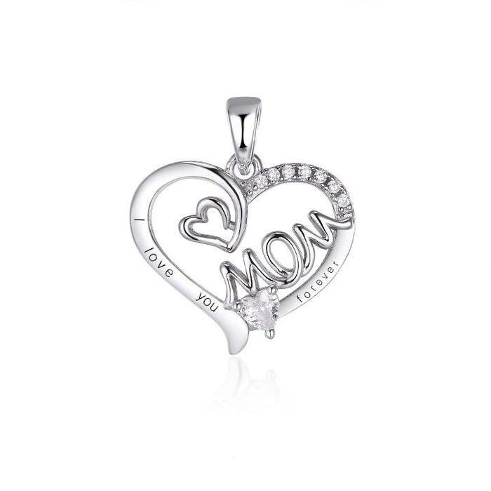 Sterling Silver "I Love You Forever" Mom Heart Necklace