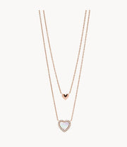 Fossil Mother of Pearl Stainless Steel Heart Necklace