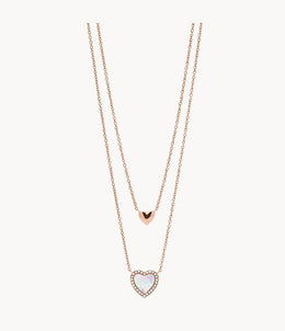 Fossil Mother of Pearl Stainless Steel Heart Necklace