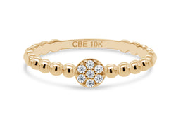 Yellow Gold Beaded Ring With CZ