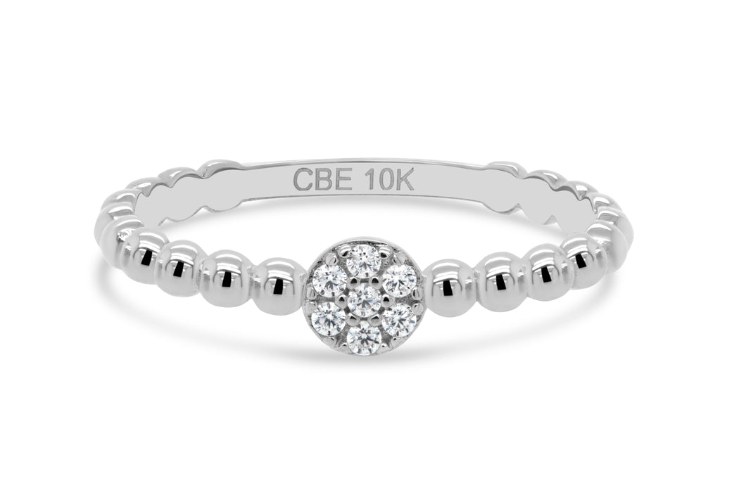 White Gold Beaded Ring With CZ