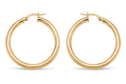 25mm Yellow Gold Tube Hoop Earrings