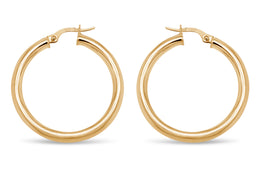 25mm Yellow Gold Tube Hoop Earrings