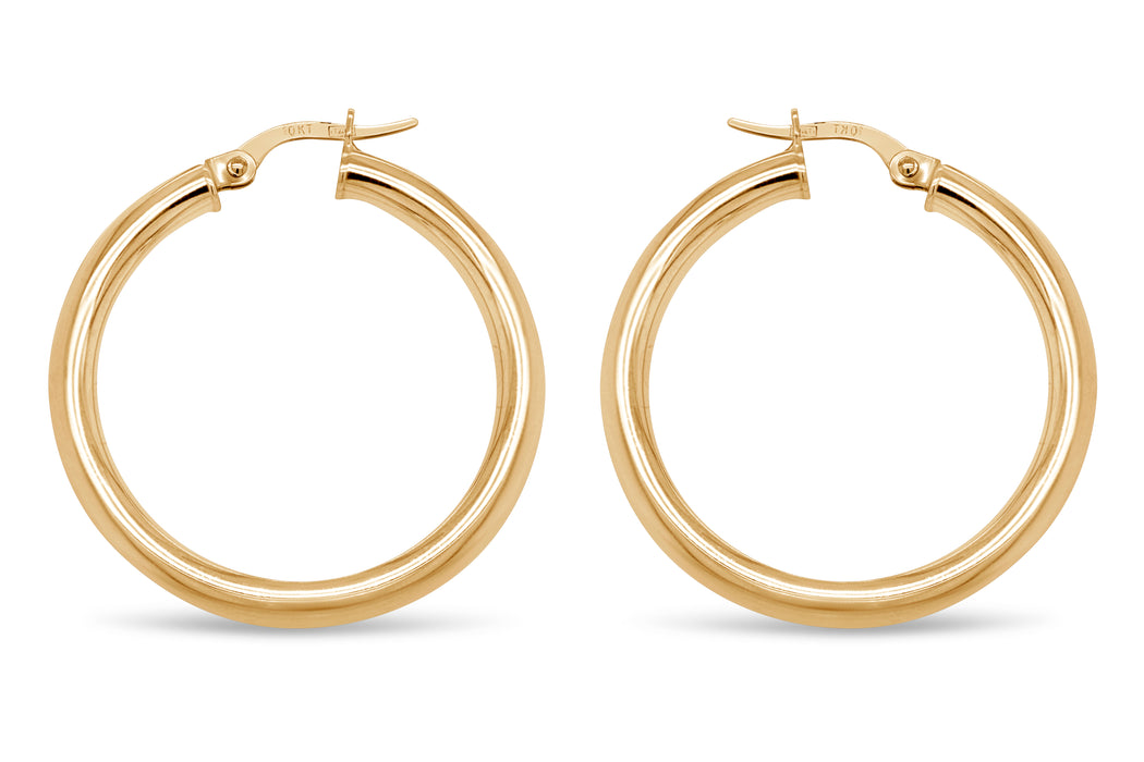 25mm Yellow Gold Tube Hoop Earrings