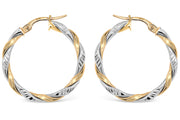 20mm Two-Tone White and Yellow Gold Twist Hoop Earrings